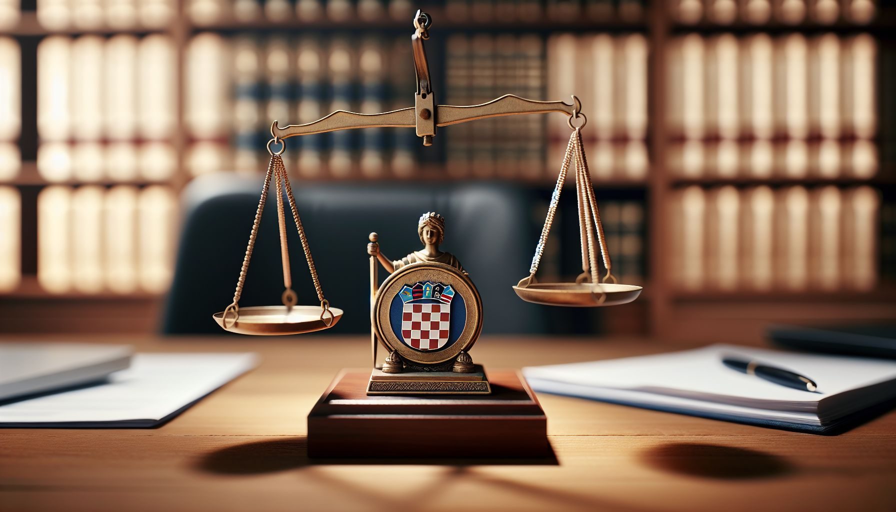 A well-balanced set of scales sitting atop a desk, symbolizing the concept of fair and respectful treatment in the Croatian work culture.