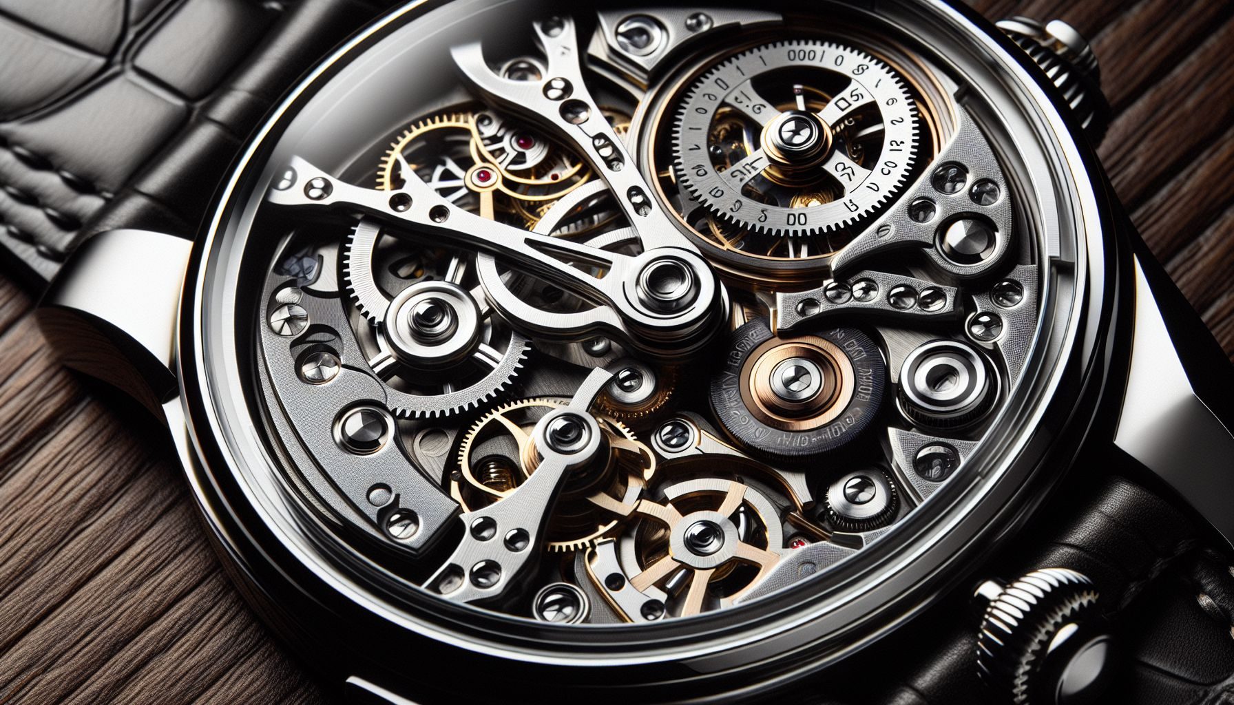 A close-up shot of a meticulously crafted luxury Italian watch, highlighting the intricate parts and detailing that reveal its sophisticated operation and design.