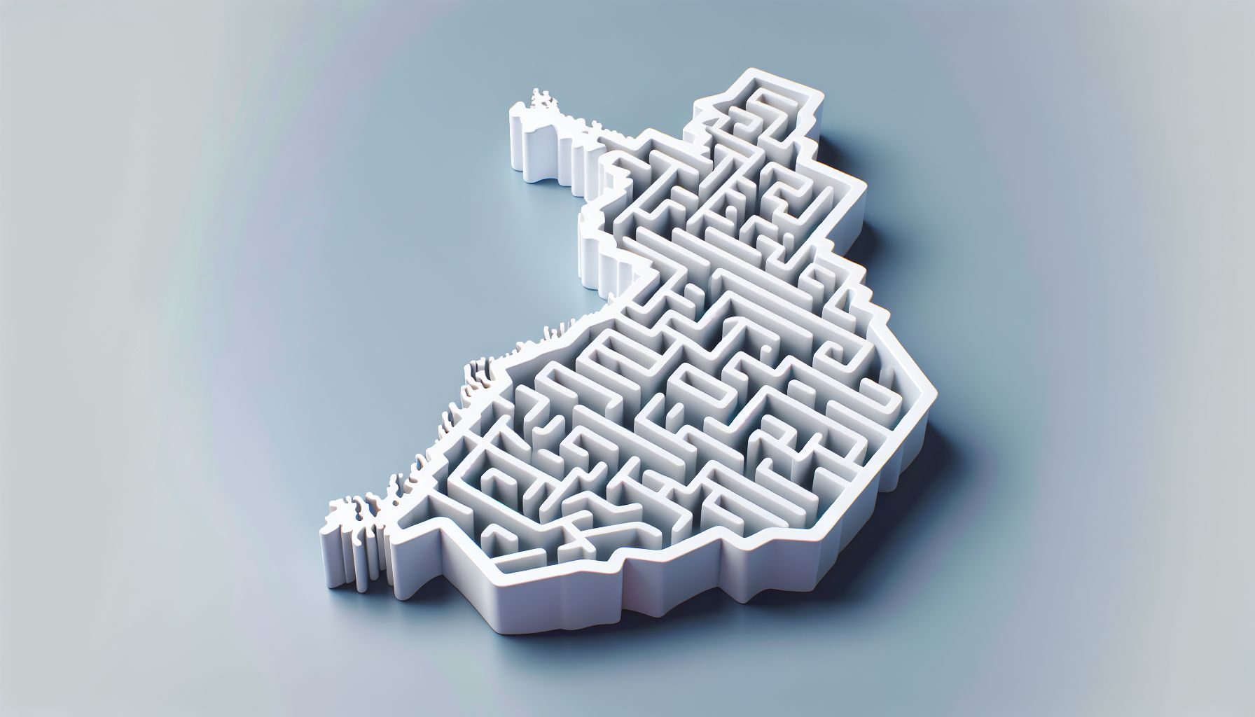 A 3D maze modelled in the shape of Finland, symbolizing the unique challenges and opportunities in navigating the Finnish e-commerce market.