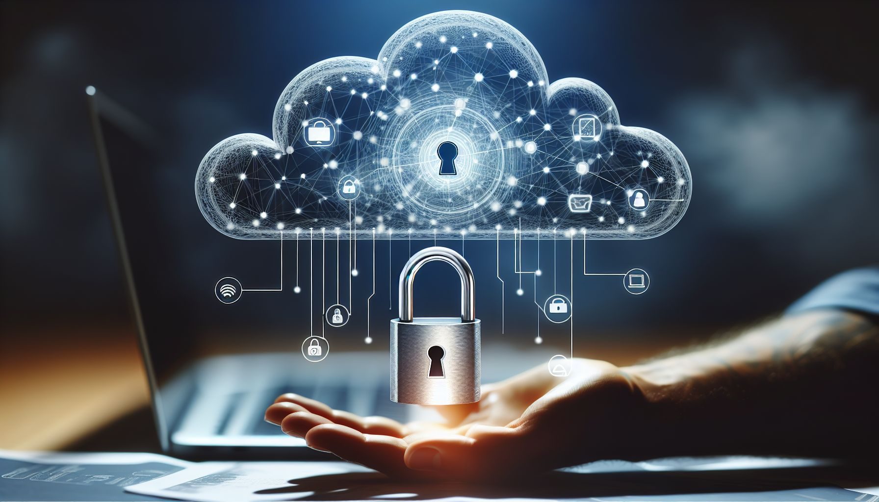 A detailed illustration of a lock overlaid on a cloud, symbolizing data protection and GDPR compliance rules in SaaS businesses.