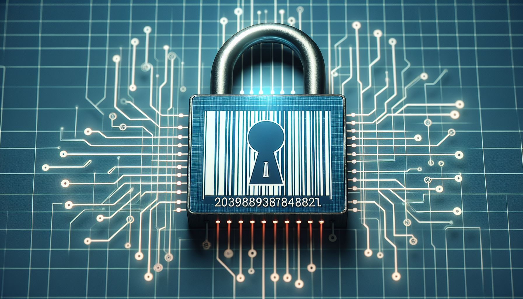 تمثيل مجرد لقفل معين، مع رمز الباركود المفروض عليه، يوضح أهمية فهم وتنفيذ قوانين حماية البيانات في الممارسات التجارية داخل سلوفاكيا.