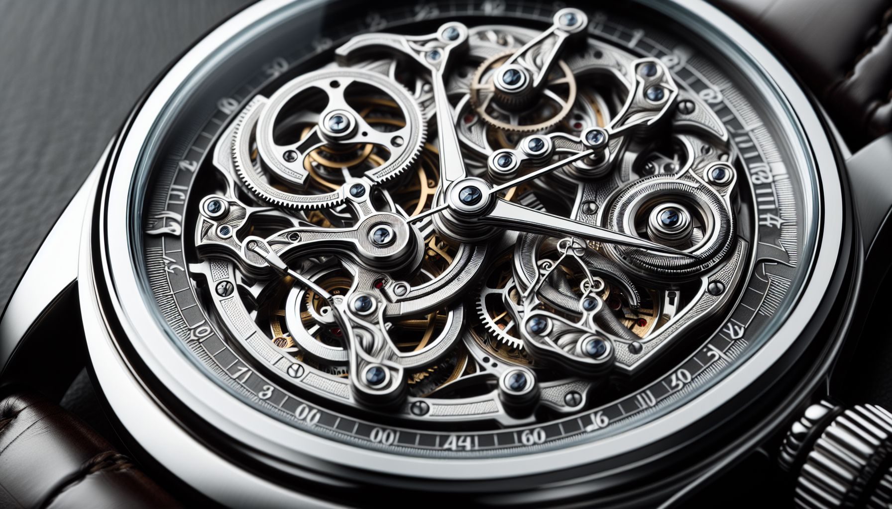 Un gros plan d'une montre suisse haut de gamme au design complexe pour mettre en valeur le travail d'artisanat raffiné.