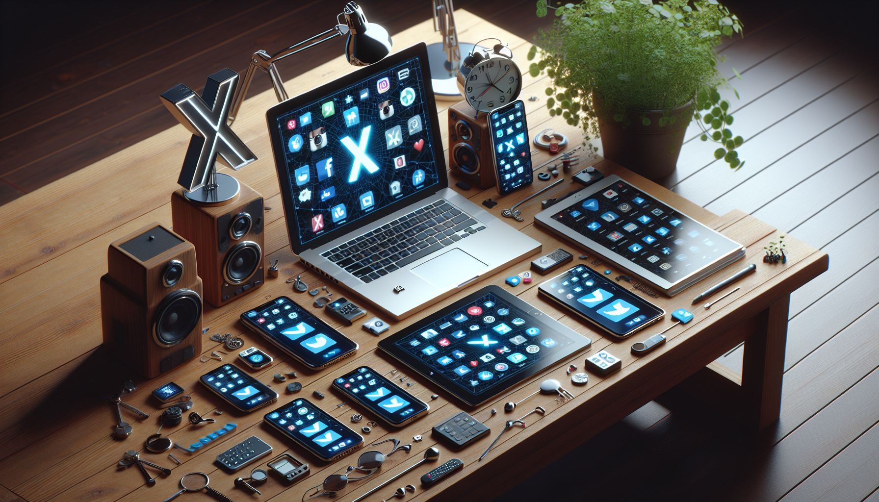 Une photographie mise en scène montrant plusieurs appareils numériques - smartphone, tablette, et ordinateur portable - ouverts sur la plateforme autrefois connue sous le nom de Twitter, maintenant appelée 'X'".