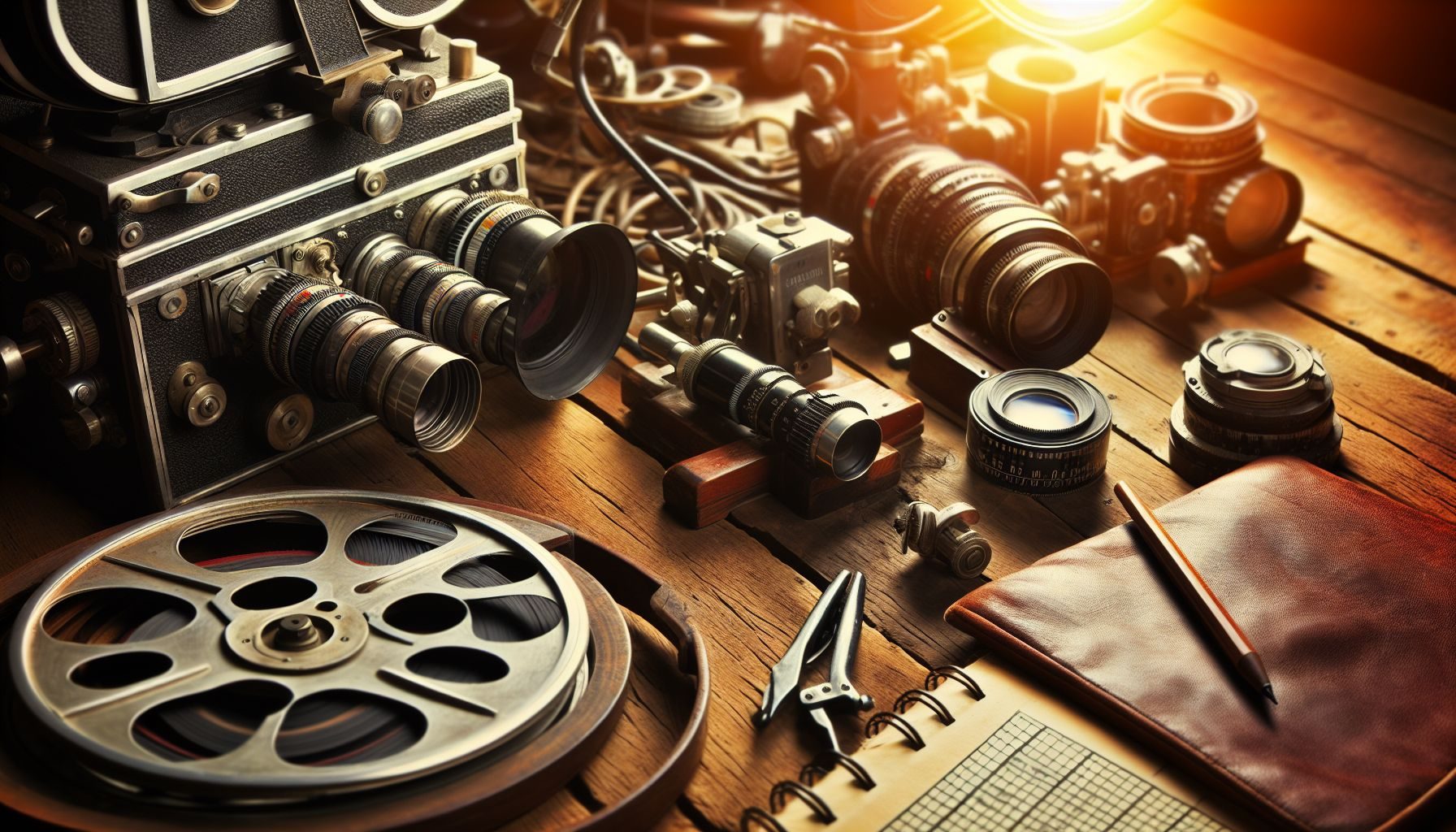 A detailed picture of traditional filmmaking equipment, hinting at the preparation and organization required for a successful movie shoot.