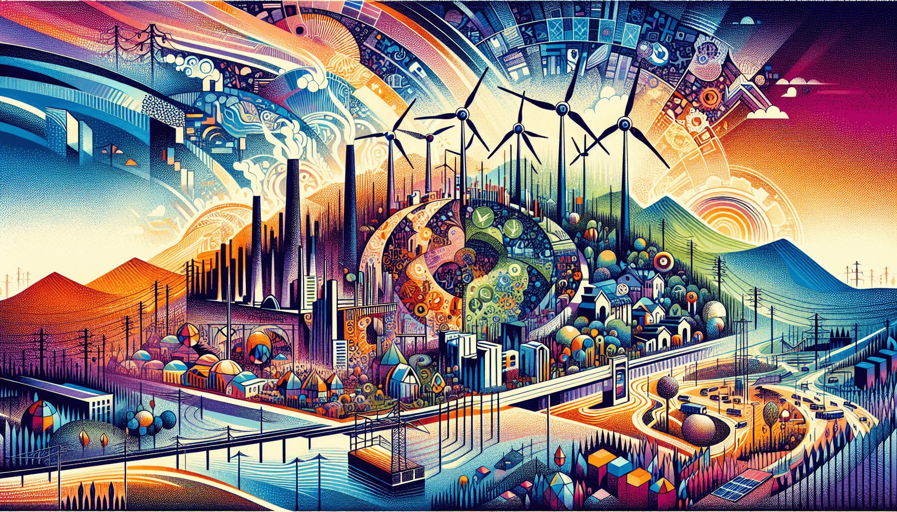 A thought-provoking visual of Türkiye's booming industries such as tourism, sustainable energy generation, and infrastructural development projects.