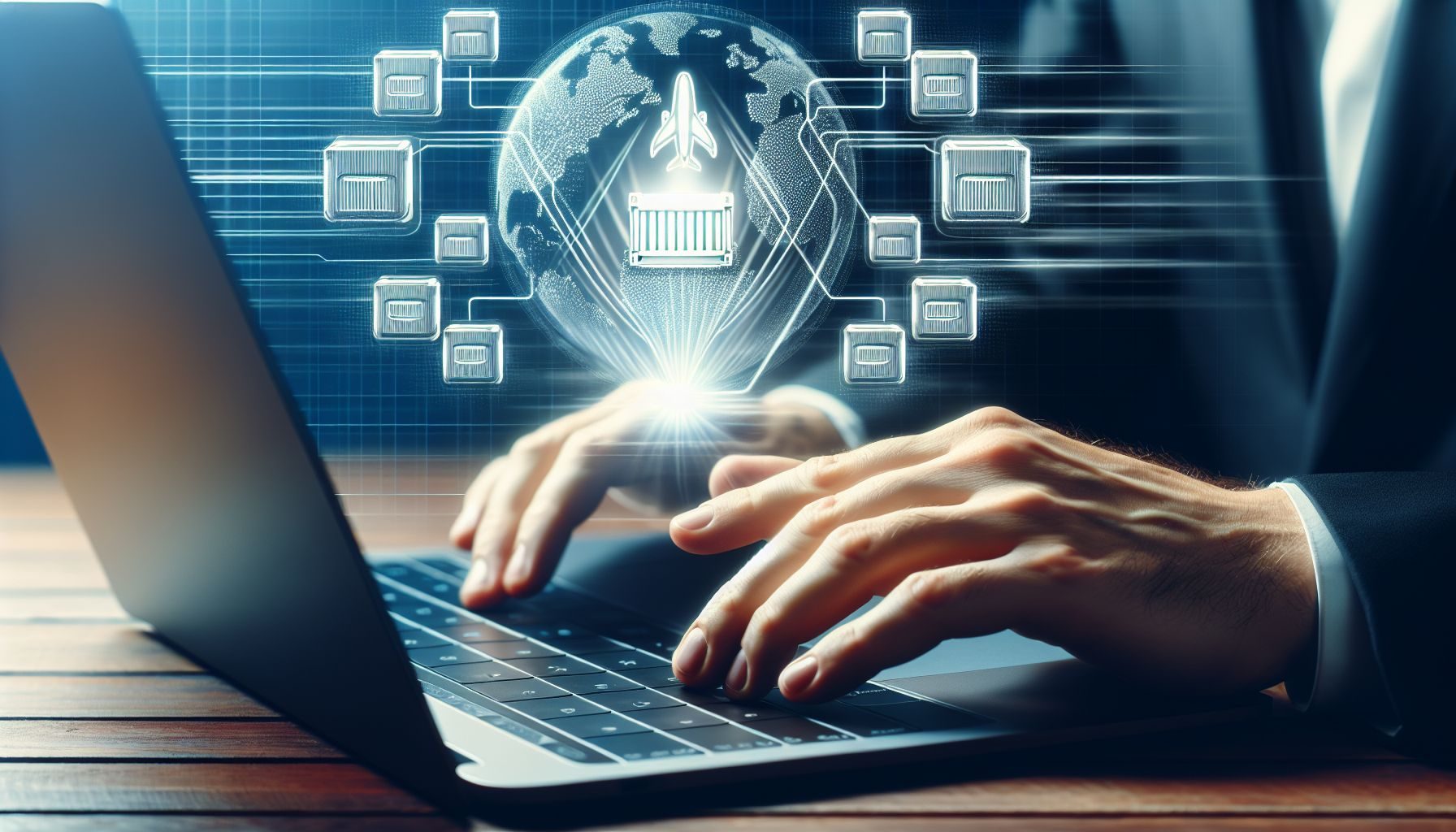 Una imagen de un par de manos operando una laptop, simbolizando la facilidad y eficiencia digital de manejar el proceso de importación.