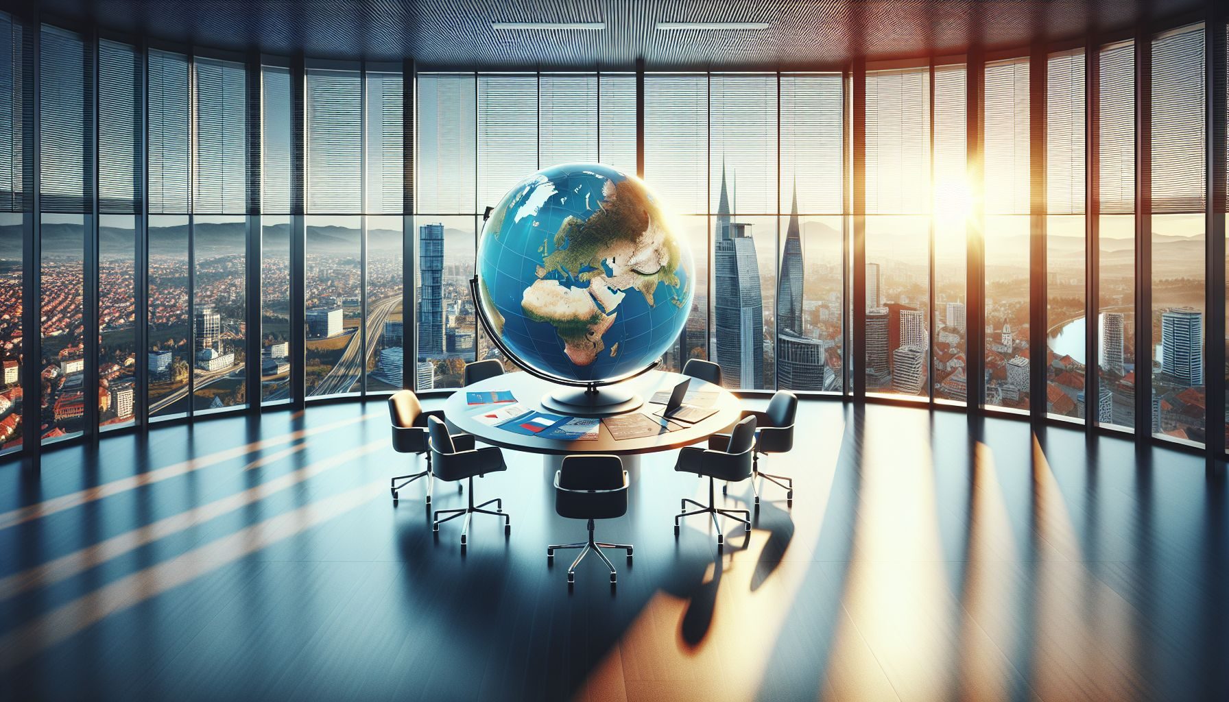 A macro photograph showcasing the glossy texture of a globe with Slovenia prominent in view, underlining the concept of global expansion.