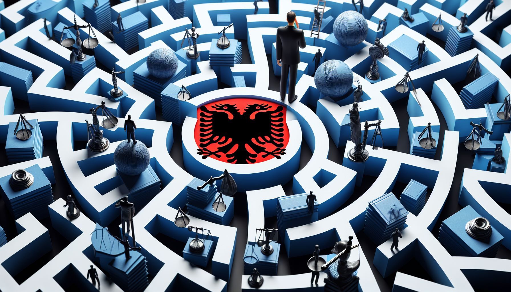 A concept image illustrating a complicated maze, symbolizing the complexity of Albanian business laws and regulations.