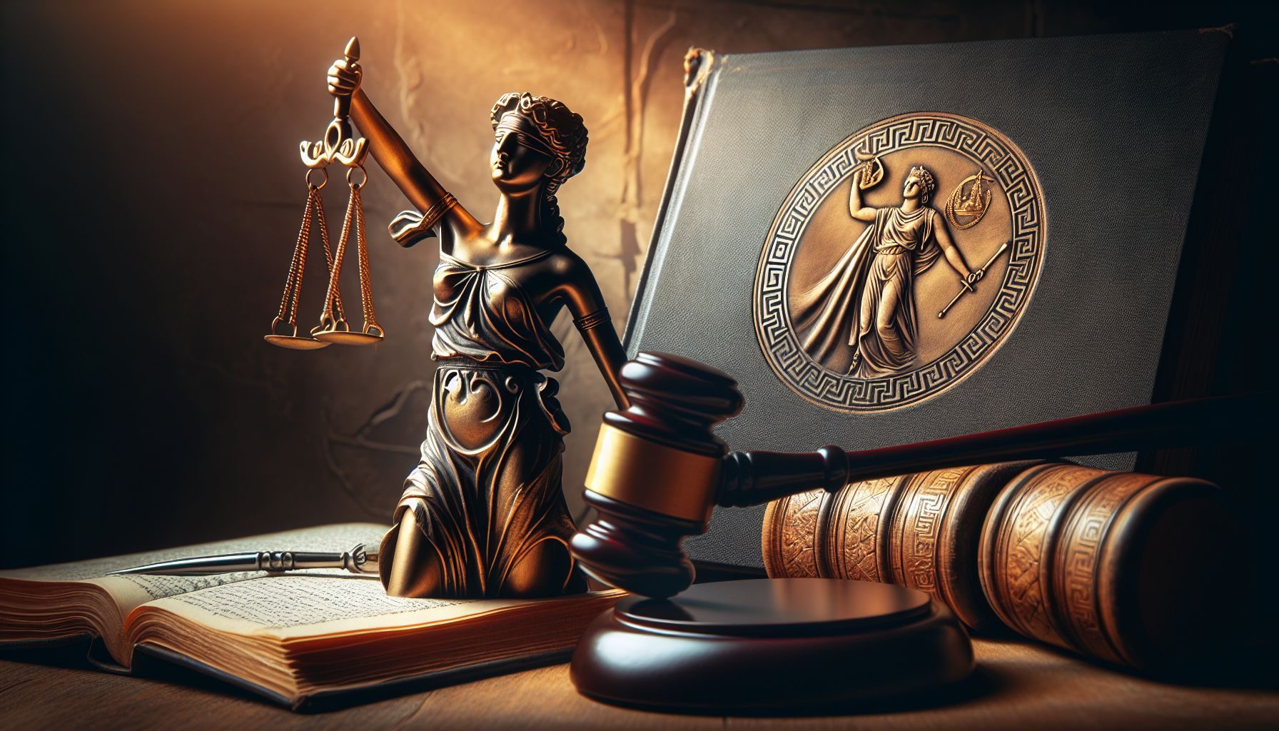 An image of a gavel, legal documents, and a Greek statute, symbolizing the strict Greek legal systems.